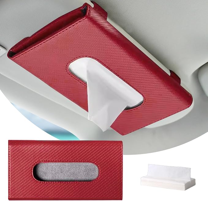 Car Tissue Holder, Sun Visor Napkin Holder, Premium PU Leather Car Tissue Box, with Tissue Refill, Universal Version Hanging Tissue Holder for Cars, Trucks, SUVs by CHRYMUM