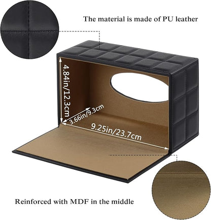 Tissue Box Cover Rectangle Tissue Box Holder PU Leather Facial Organizer with Magnetic Bottom,Decorative Napkin Caddy for Vanity Dresser Night Stand Table Countertop Home Office Car,Black - Image 5