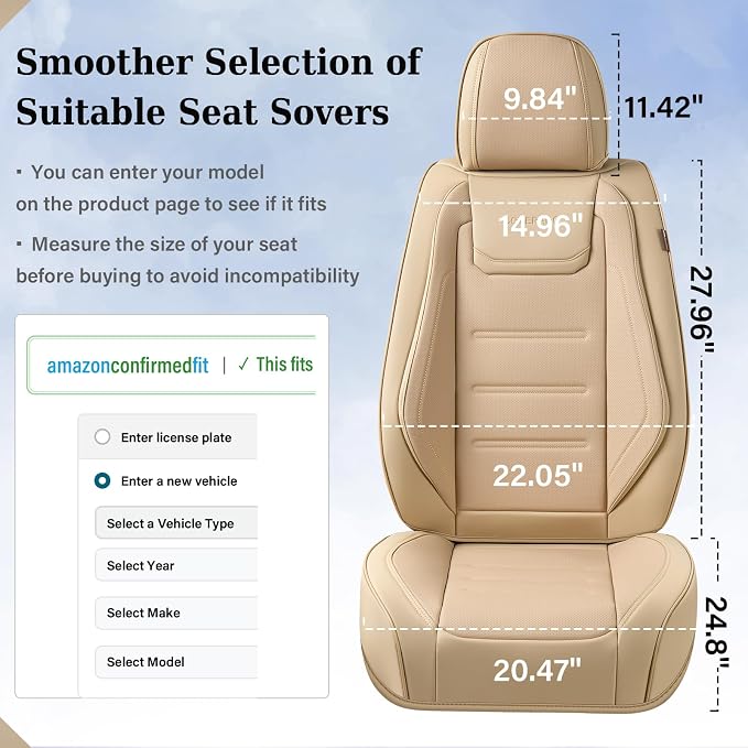 Coverado Car Seat Covers Full Set, Waterproof Car Seat Protector, Leather Seat Cushion, Universal Car Interior Covers Seat Protectors for Most Cars Beige - Image 7