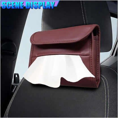 Craedli Car Tissue Holder for Seat Back, PU Leather Backseat Tissue Box Cover, Rectangular Auto Headrest Napkin Case Tissues Storage Organizer for Sedan RV Truck, Keep Car Tidy (Red) - Image 3