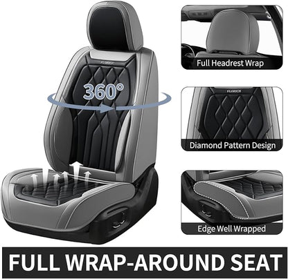 FLORICH Car Seat Covers Full Set, Leather Car Seat Protector, Waterproof Automotive Seat Cover with Anti-Slip Padded, Airbag Compatible, Universal Seat Covers Fit for Most Car - Gray&Black - Image 4