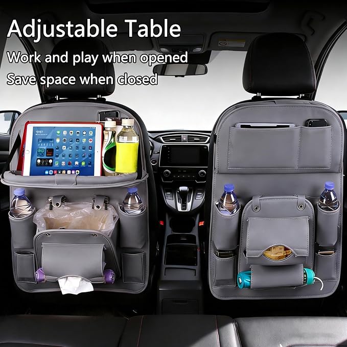 Car Seat Organizer, Multifunctional Backseat Protector Mat, Storage Bag and Tray Rack, Trash Storage (Suitable for Cars, Children, Back of Seats, and Rear Seats) (Gray, Leather 1-Piece Set) - Image 3