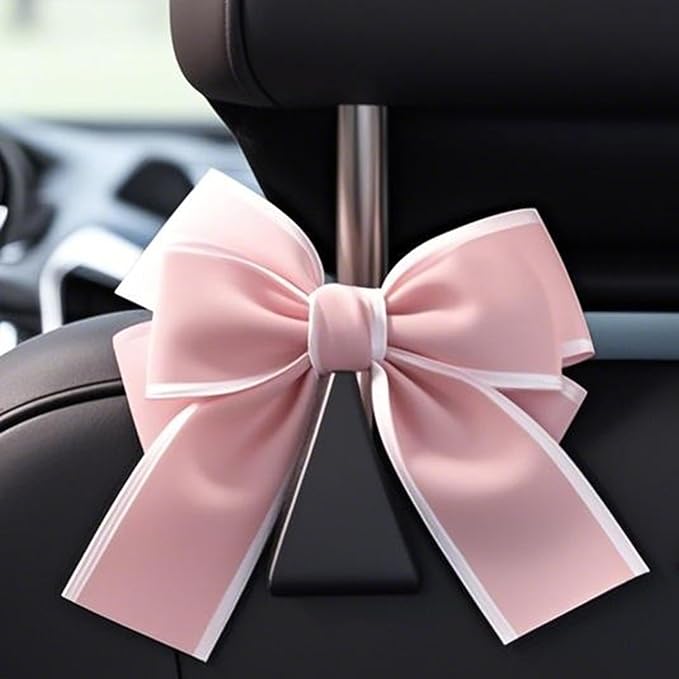 2-Pack Car Purse Hooks for Hanging Purses and Bags, Cute Bow car seat headrest Hooks for Hanging car Purse Hooks. (Pink) - Image 2