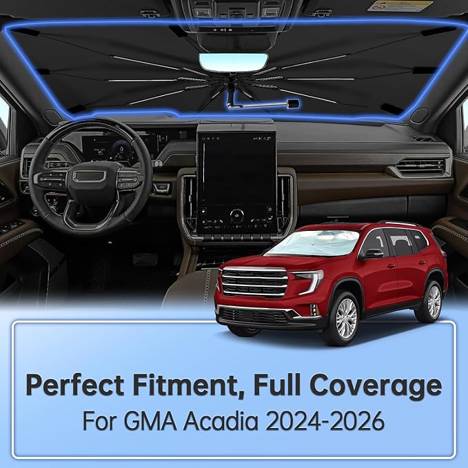 Windshield Sun Shade for GMC Acadia 2024-2025 Front Window Umbrella Shield | Foldable Car Sunshade Umbrella, Highly Reflective Auto Sun Shield Visor for UV Protection, Keep Car Cool Accessories - Image 2