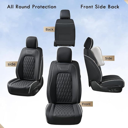 Coverado Premium Leather Front Seat Covers Waterproof Heavy-Duty Protectors Custom Fit for Ford F150 (2015-2026) F250/F350/F450 (2017-2026)-Black w/White Stitching, Wear-Resistant - Image 7