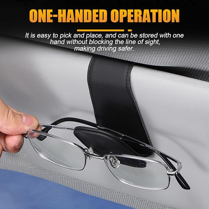 AICEL 2PCS Sunglasses Holders for Car Sun Visor, Magnetic Clip, White | Leather Eyeglasses Hanger Mounter, Magnetic Glasses Holder and Ticket Card Clip, Car Accessories, Universal Fit - Image 3