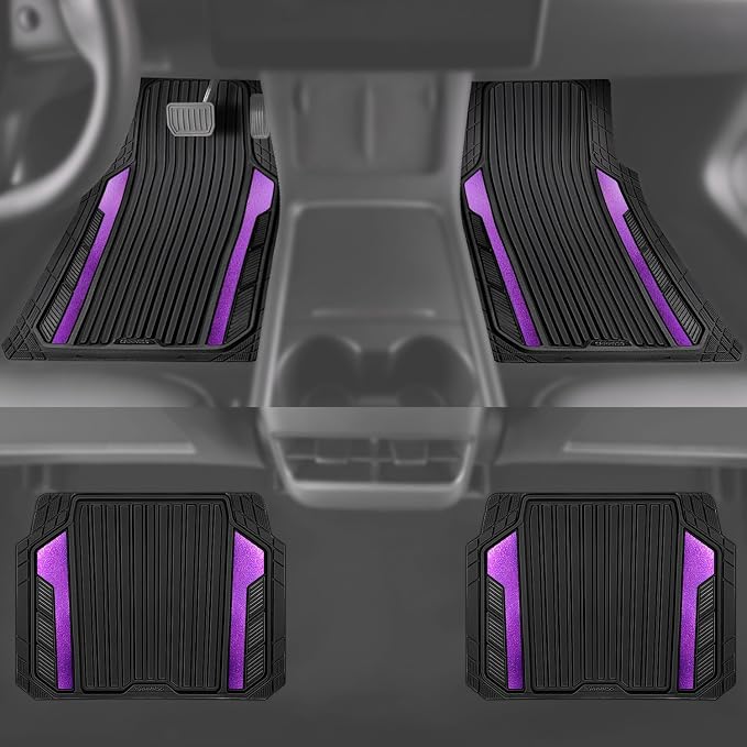 CAR PASS Heavy Duty Rubber Car Mats Metallic,Aluminum Film All Weather Floor Mats Waterproof Universal Trim to Fit SUVs Sedans Vans 4 Piece Anodized Deep Dish Two-Tone Sporty Black Purple Chrome - Image 5