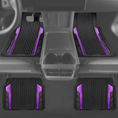 CAR PASS Heavy Duty Rubber Car Mats Metallic,Aluminum Film All Weather Floor Mats Waterproof Universal Trim to Fit SUVs Sedans Vans 4 Piece Anodized Deep Dish Two-Tone Sporty Black Purple Chrome - Image 5