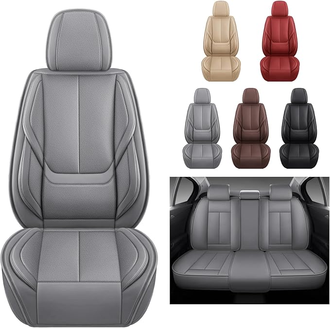 MINGBRON Car Seat Covers Full Set, Brown Car Seat Cover Lumbar Support, Car Seat Protector Waterproof, Nappa Leather Car Seat Cushion, Front Seats and Back Fit for Most Cars Beige - Image 5