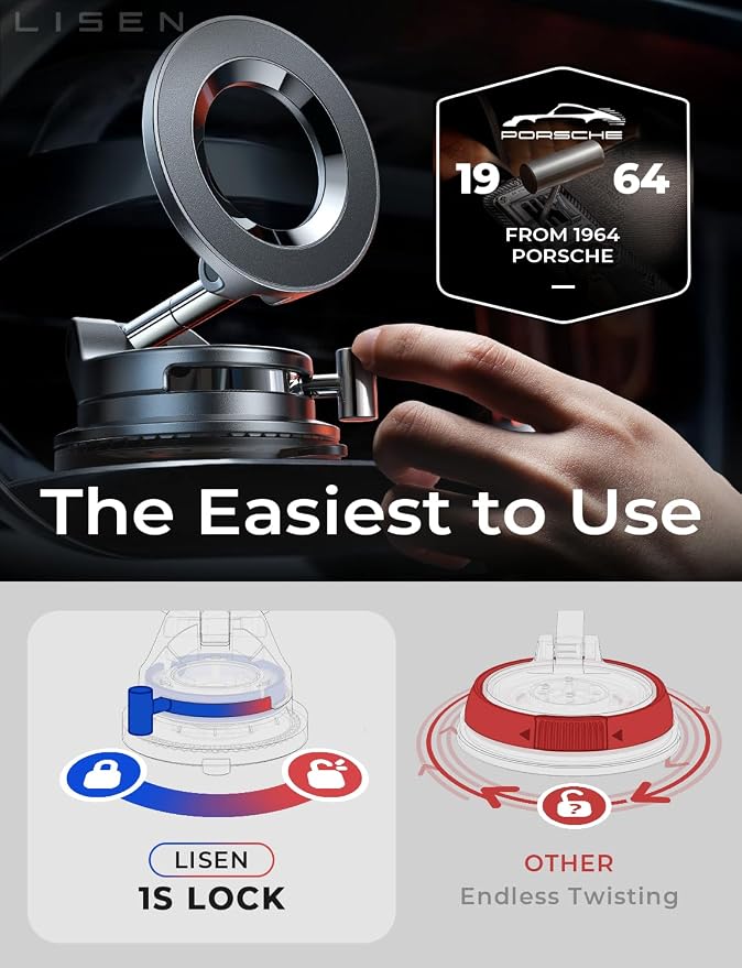 LISEN for MagSafe Car Mount [3800gf Strong Magnet & 90+LBS Suction] 360° Adjustable Vacuum Magnetic Phone Holders for Your Car, for iPhone 17 Pro Max 16 15 14 13 12 Plus Air for All Smartphones - Image 6