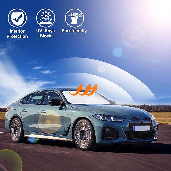 Windshield Sun Shade for 2022-2025 2026 BMW i4 M50 Accessories | Full covered for windshield, Foldable & Durable, Block UV Rays, Reduce Heat, Easy to install, Keep Car Cooler - Image 6