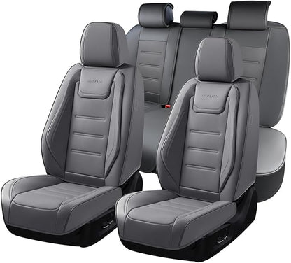 Coverado Car Seat Covers Full Set, Seat Covers for Cars, Car Seat Cover, Car Seat Protector Waterproof, Leather Car Seat Cushion, Universal Car Interior Covers Seat Protectors for Most Cars Gray by COVERADOAUTO