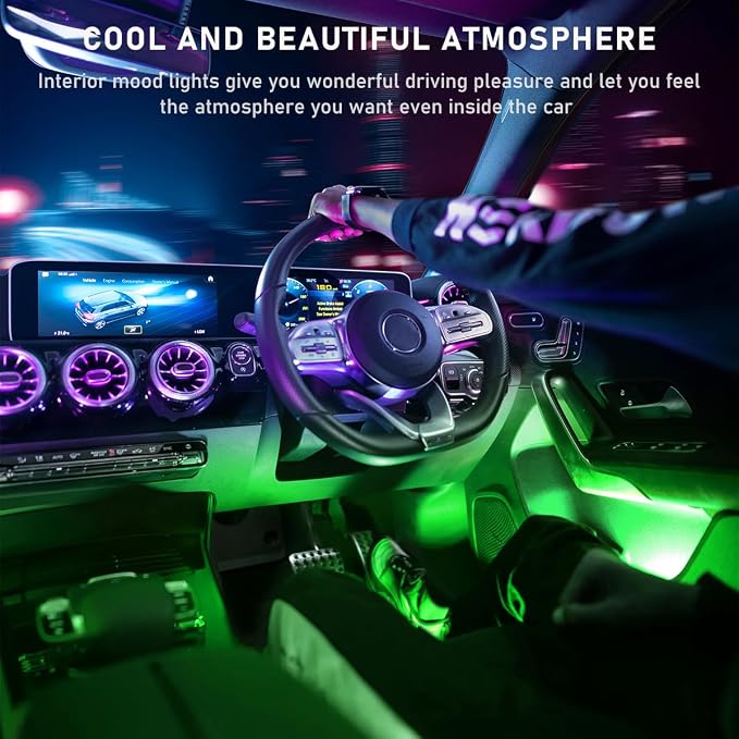 Ohleats Car LED Strip Light, 48 LED RGB Auto Interior Atmosphere Lights, Cigarette Lighter Under Dash Ambient Night Light, Interior Lamp Lighting Kit (Green, Cigarette Lighter) - Image 4