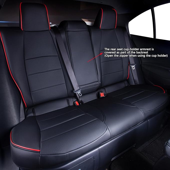 HKZ Customized Special seat Cover for Toyota Corolla (Black with Red Trim, 2020-2022 Corolla L LE (Non-Hybrid)) - Image 3