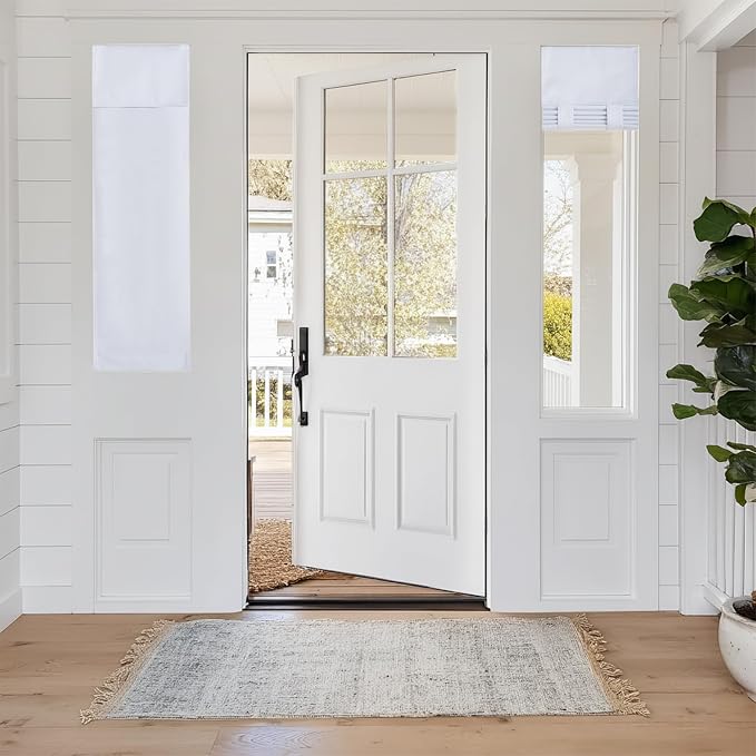 RYB HOME 100% Blackout Door Curtains, Sidlight Window Cover, Pure White | Privacy Sidelight Glass Door School Office Blinds, Room Darkening Blocks Views, Portable Curtains, W12 x L40, 1 Panel by RYBHOME