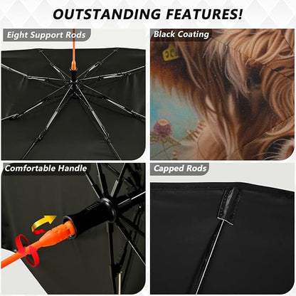 Windshield Sun Shade Umbrella Highland Cows Florals Foldable Car Front Window Sunshade Blocks UV Rays Heat Keep Vehicle Cool 55"x27.5" - Image 3
