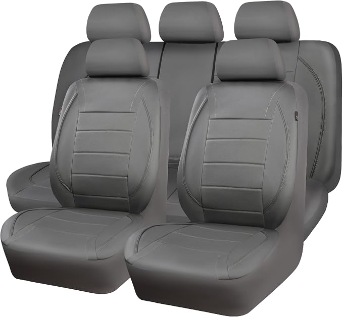 CAR PASS Piping Faux Leather Car Seat Cover Full Set,Grey Breathable Leather Seat Covers for Cars, Airbag Compatible,Universal Fit for SUVs,Van,Sedans,Small Trucks (Full Set, All Gray) - Image 9