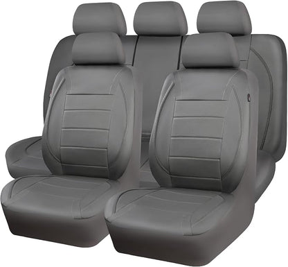 CAR PASS Piping Faux Leather Car Seat Cover Full Set,Grey Breathable Leather Seat Covers for Cars, Airbag Compatible,Universal Fit for SUVs,Van,Sedans,Small Trucks (Full Set, All Gray) - Image 9