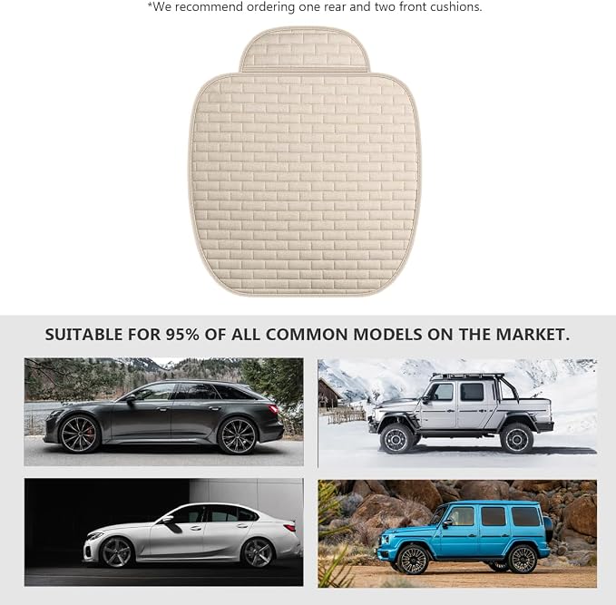 Car Seat Cover for Front Seats, Comfortable Linen Seats Cushion Pad Mat with Storage Pockets, Anti-Slip Breathable Bottom Front Seat Cover Protector for SUV Truck Van (Beige) - Image 6