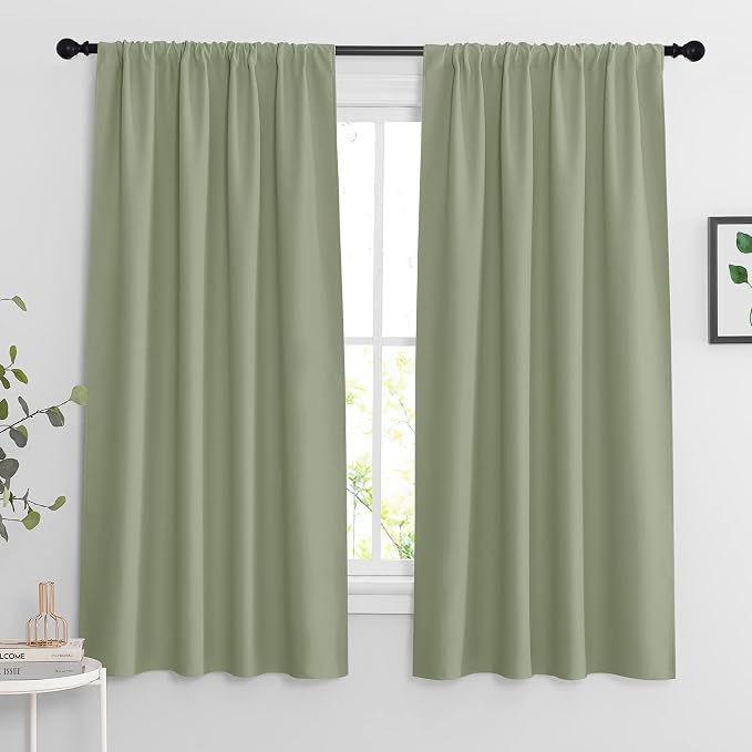 RYB HOME Blackout Curtains for Bedroom Living Room Nursery 63 inches Long | Thermal Insulated, Privacy Protection, Rod Pocket, Drapes for Office Home Theater, W42 x L63, Sage Green, 2 Panels by RYBHOME