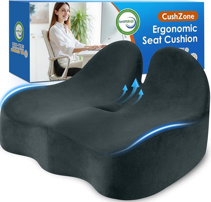 CushZone Extra Large Seat Cushion, Sciatica Support for Chair, Blue Grey | Ergonomic Office Chair Cushion for Hip & Tailbone Pain Relief, Memory Foam Cushion for Car, Long Trip, Desk Chair, Lab by CushZone