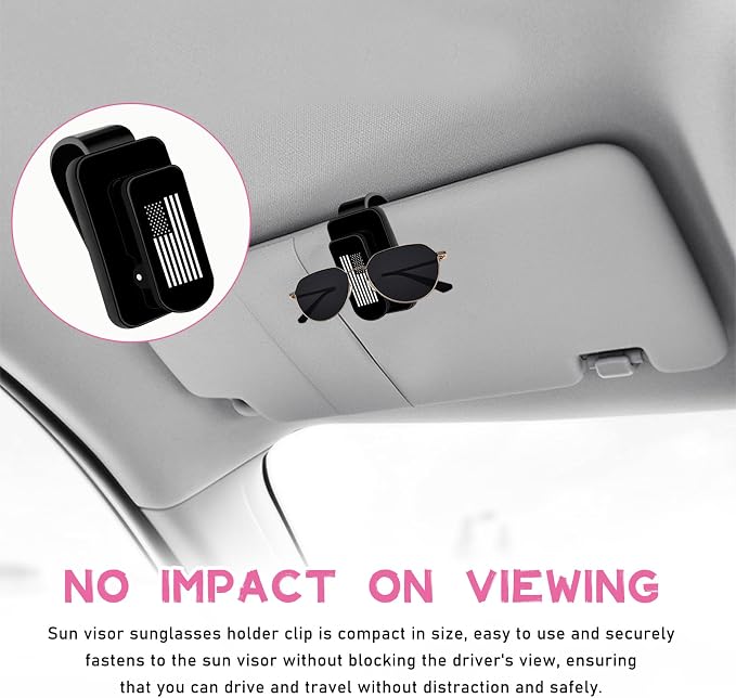 Ohleats Sunglasses Holder for Car Sun Visor, US Flag Metal Auto Eyeglass Hanger Clip, Multi-Function Ticket Card Clip Eyeglasses Mount, Truck Car Accessories for Men Women (Black) - Image 4