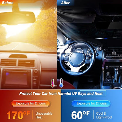 Car Windshield Sun Shade UV Reflector Foldable Front Window SUV | Blocks 98% UV Rays,Keep Interior Cool,Universal Fits Hatchback,Truck,MPV,Storage bag,57"L x 31.5"W,Car Summer Accessories - Image 3