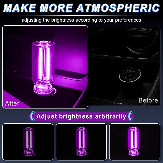 iFunyLED Car Interior USB LED Night Light, Portable Touch dimmable Car Ambient Lighting Kit, Retro Mini Transparent Glass Bottle Lamp Decorations for Vehicle Camping Bedroom Hallway, Pack of 2(Purple) - Image 2