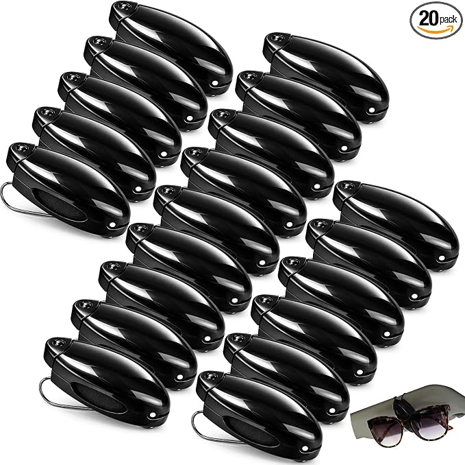 Frienda 20 Pcs Sunglasses Holder for Car Sun Visor Clip,Black | Visor Clips for Eyeglasses, Securely Holds Glasses, Ticket Card Holder, Metal Shell Spring Clip, For Women Men Drivers by Frienda