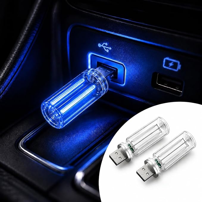 KENANEK 2PCS USB Retro Car Lamp, Touch-Control Portable LED Car Ambient Light, USB Powered Night Lights, Suitable for Bedroom, Camping, Holiday Decorations. (Blue Light) by Unknown