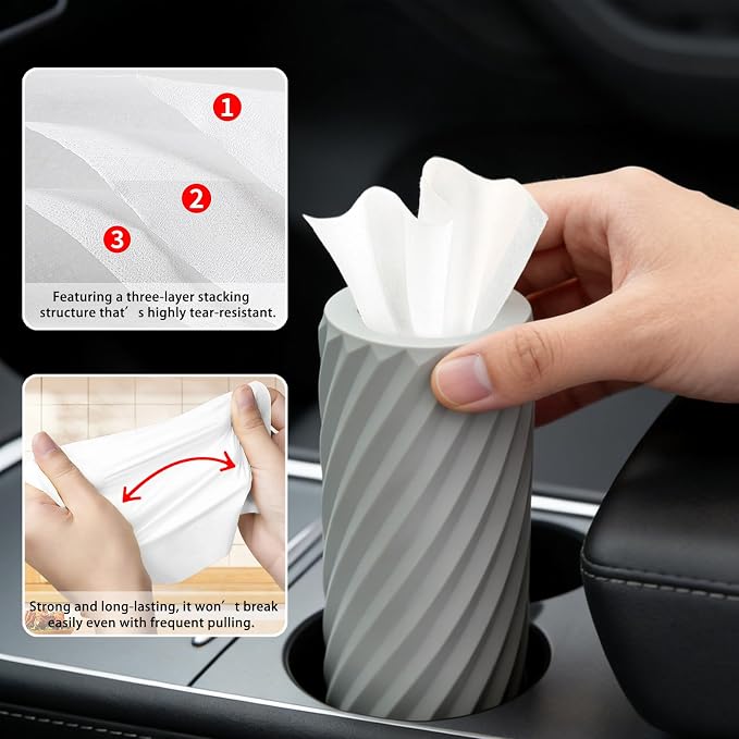 2-Pack Car Tissue Holder with 6 Tissue Refills, Reusable Plastic Auto Tissue Canister for Cup Holders Compact Travel Tissue Dispenser, Car Accessories for Cars, SUVs, Trucks. (2PACK-White) - Image 4