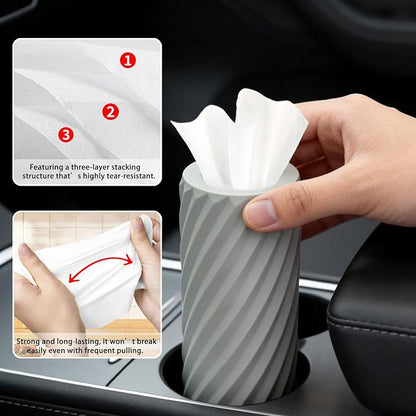 2-Pack Car Tissue Holder with 6 Tissue Refills, Reusable Plastic Auto Tissue Canister for Cup Holders Compact Travel Tissue Dispenser, Car Accessories for Cars, SUVs, Trucks. (2PACK-White) - Image 4