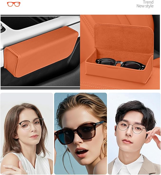 Car Sunglasses Holder, Large Capacity Universal Fit Adhesive Mount Eyewear Case with Magnetic Closure Glasses Protective Storage Box for Man Women Beige - Image 7