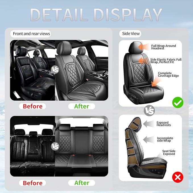 Fit Tundra Premium Leather Car Seat Covers for Toyota Tundra 2007-2025 2026 - Waterproof，Breathable，All-Weather Seat Cushion Protecto & Airbag Compatible, Full Set Black - Image 6