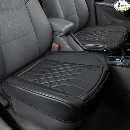 BOPUOVRE 2-Pack Leather Front Car Seat Covers | Bottom Car Seat Covers Fully Wrapped, Non-Slip and Waterproof, Fits Most Vehicles Black by BOPUOVRE