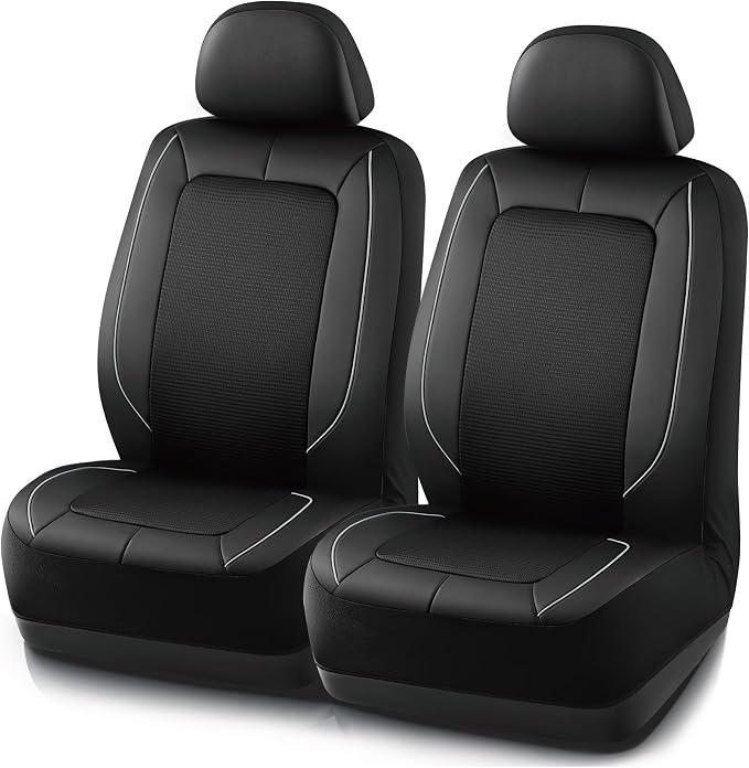 PIC AUTO Car Seat Cover, Pinping Leather and Mesh Seat Cover for Cars, Stylish Two-Tone Design Front Seat Cover, Breathable, Universal Fit,Comfortable and Durable, SUVs, and Trucks(Gray) by PICAUTO