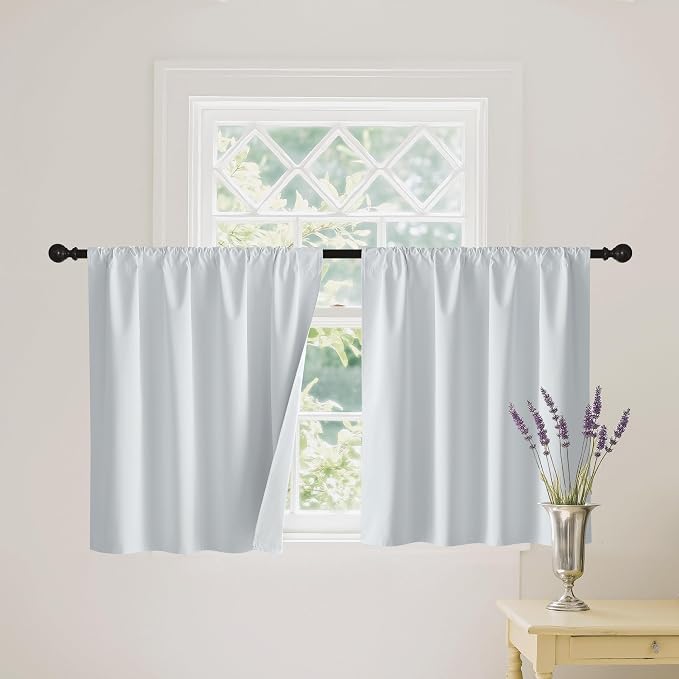RYB HOME Short White 100% Blackout Curtains for Small Window | Thermal Insulated, Heat & UV Blocking, Total Room Darkening, Privacy, Drapes for Cafe, W34 x L45, 2 Panels by RYBHOME