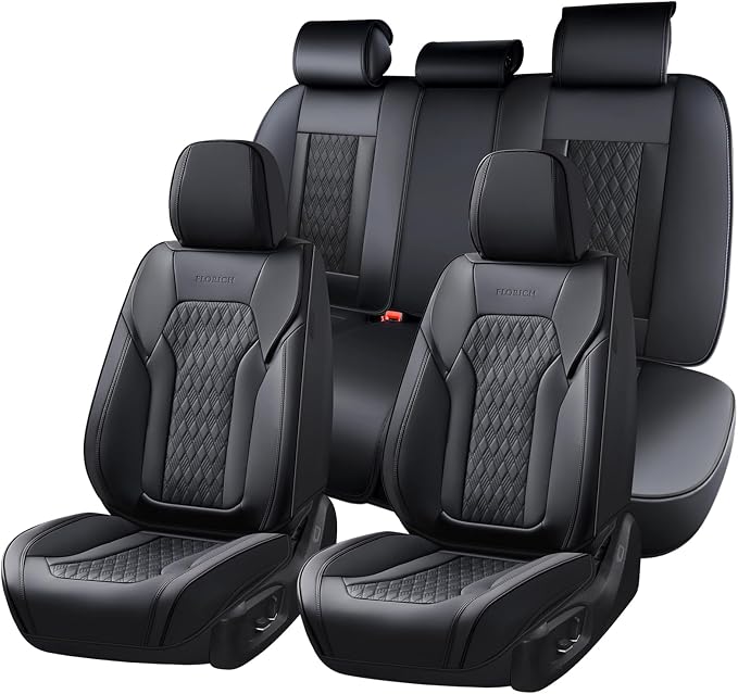 Seat Covers, Car Seat Covers Full Set, Luxury Nappa Leather Seat Covers, Breathable and Waterproof Car Seat Protector 5 Seat, Automotive Seat Covers Universal Fit for Most Cars-Black&Beige by FLORICH