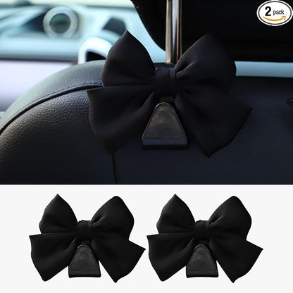 2 Pack Bow Car Seat Headrest Hooks, Black | PVC construction, snap-on installation, holds bags purses or umbrellas, fits most cars and trucks, car interior accessories by Unknown