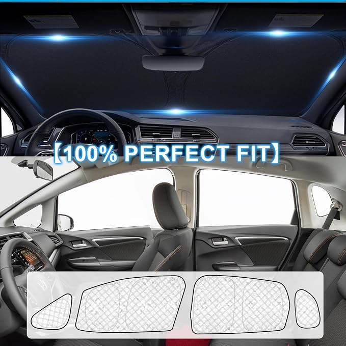 KMF 10pcs Thicken Sun Shades for Honda Fit 2015-2020 Accessories, Windshield Sunshade Full Car Window Covers for Side Rear, UV Block and Protecting Privacy Blackout for Camping - Image 5