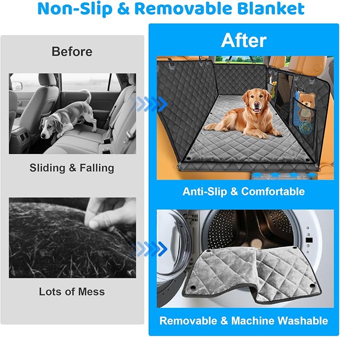 URPOWER Back Seat Extender for Dogs, Large Hard Bottom Dog Car Seat Cover | Supports 550 lbs, Stable 3-Panel Hard Bottom, Added High-Density Foam for Comfort, Waterproof 900D Oxford, 45% More Space - Image 3