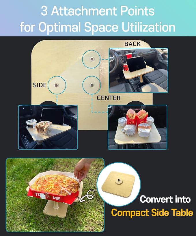 2-in-1 Car Food Tray, Cup Holder Table and Laptop Desk for Parked Cars | Fits fixed round cup holders 2.75–3.9 in, Twist-lock adjustable base, 14.96 x 11.02 in surface, Fit check required - Image 6