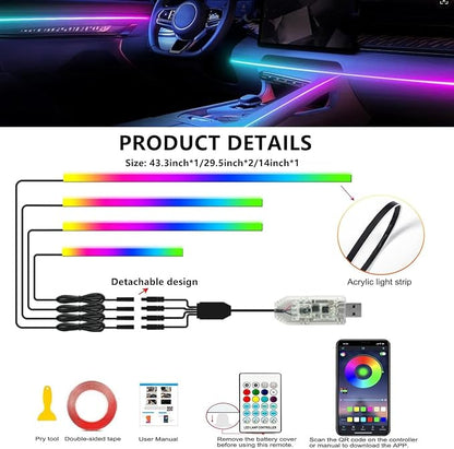 Interior Car LED Strip Lights, Acrylic LED Lights for Car with Dynamic Dreamcolor Chasing, Ambient Lighting Kits Music Sync Wireless APP and Remote Control (4 in 1) - Image 8