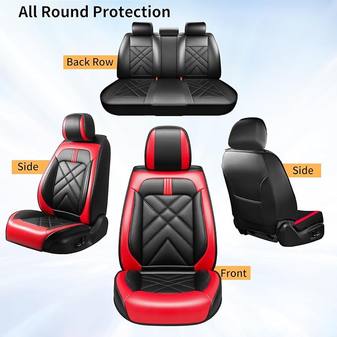 Seltos Car Seat Covers Custom Fit for Kia Seltos 2021-2026, Full Coverage Leather Waterproof Breathable Seat Covers Full Set, Automotive Seat Protectors, Airbag Compatible(5 Seats, Red & Black) - Image 8