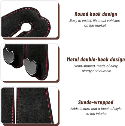 2 PCS Car Seat Headrest Hook, Cute Heart Shape Auto Seat Back Storage Hanger, Suede Double Headrest Purse Hooks Storage Organizer for Most Vehicles, Car Accessories (Black) - Image 3