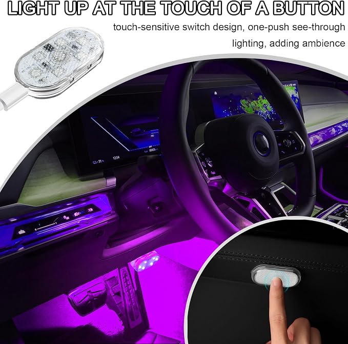 8PCS Wireless LED Lights for Car, 7 Colors Magnetic Auto Interior Light with Bright LED Lamp Beads, Portable Touch & USB Rechargeable Interior Lights, Easy Install for Car Decor (8PCS) - Image 3