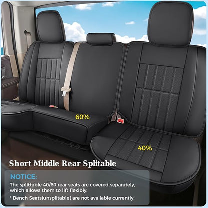 Truckiipa Car Seat Covers Full Set, Dodge Ram Seat Covers Full Coverage Leather Protector Pickup Truck Accessories, Custom Fit for 2002-2018 Ram 1500, 2002-2025 Ram 2500 3500 Crew Mega Cab, Black - Image 3