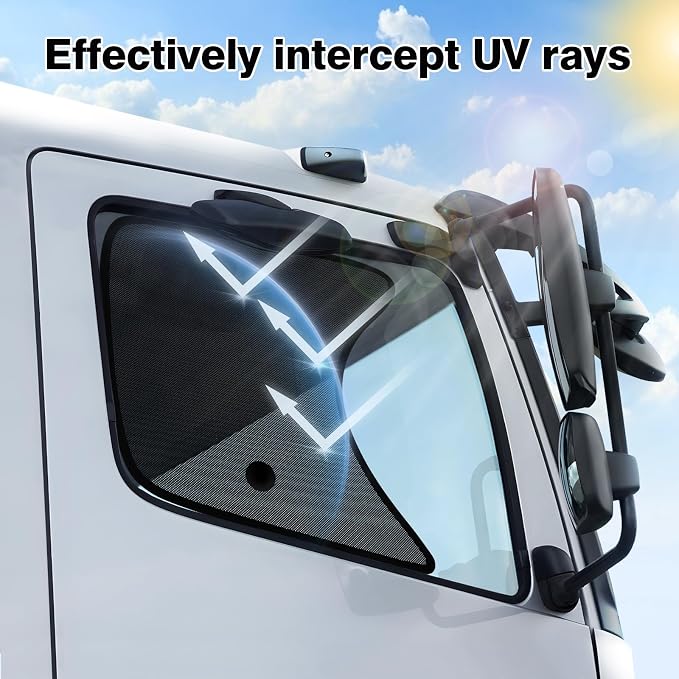 KUST 2PCS 23''*21.6'' Side Window Shades for Semi Truck/Heavy Duty Truck - Freightliner Cascadia, Volvo, Mack, Kenworth, Peterbilt, International LT, Western Star - Mesh Shade - Truck Accessories - Image 4