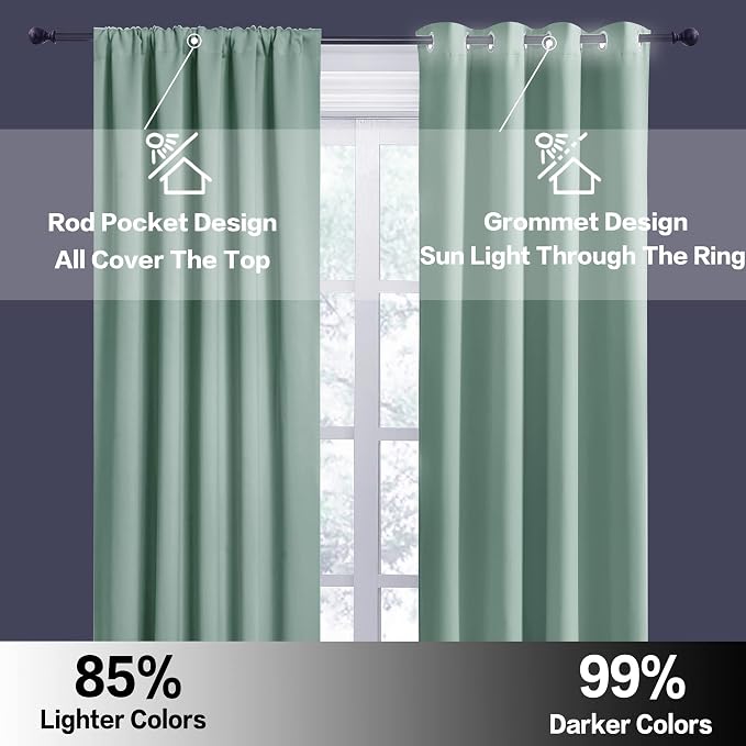 RYB HOME Short Blackout Privacy Curtains 30 inch Long for Bathroom Window | Thermal Insulated, Heat Blocking, Rod Pocket, Half Window Curtain Tiers for Nursery Bedroom, W42 x L30, Aqua, 2 Panels - Image 6
