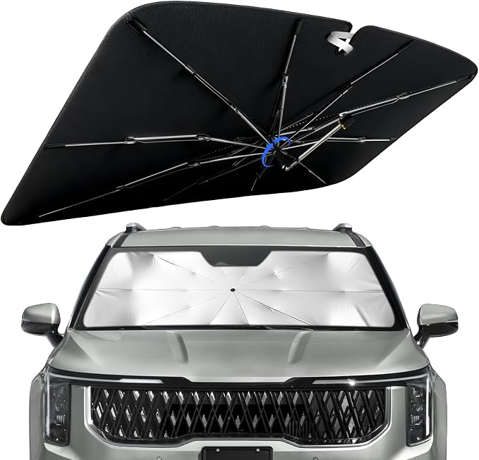 Windshield Sun Shade for Kia Carnival 2022-2026 with 360° Rotating Shaft | Custom Fit Umbrella Sunshade for UV Blocking, Car Sun Visor Keeps Car Cool, Protects Interior & Easy Storage by Lonyaqui